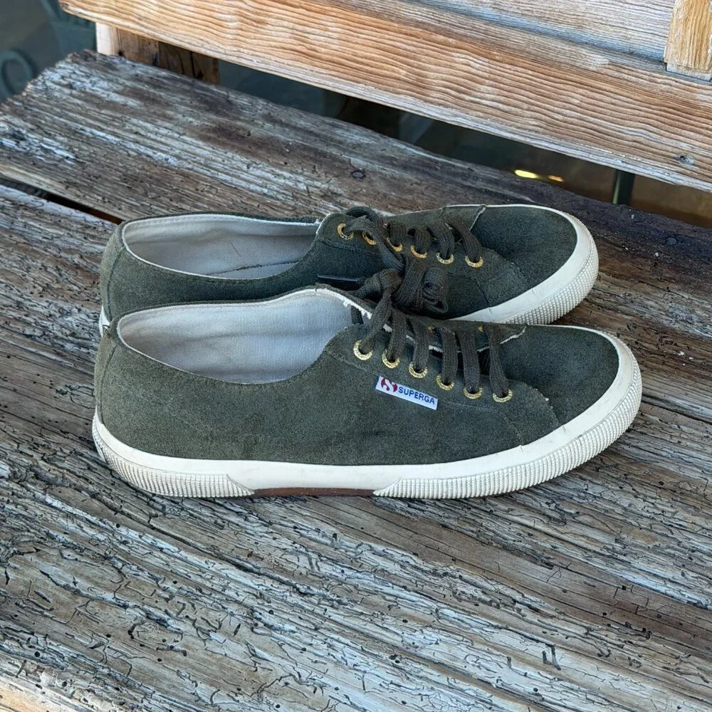 SUPERGA Suede Sneakers Olive Green Canvas Style EU 39 US 8